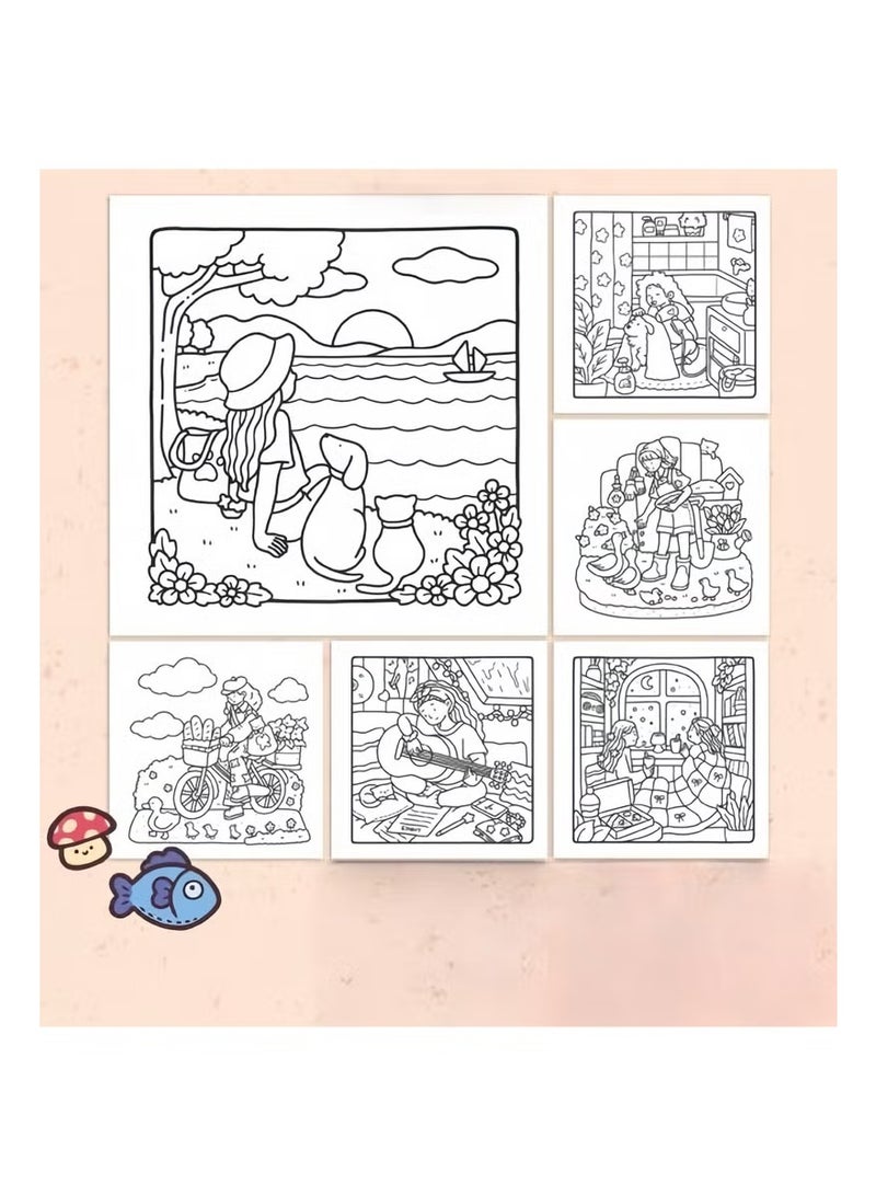 ColaBear Girl Moments: A Stress-Relief Coloring Book for Adults & Teens, Cute & Cozy Daily Activities, Mindfulness Illustrations, Relaxing Anti-Anxiety Art Therapy, 40 Hand Drawn Pages Ready for Coloring (Multicolour) - Image 4